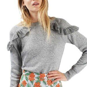 Topshop Gray Ruffle Shoulder Sweater